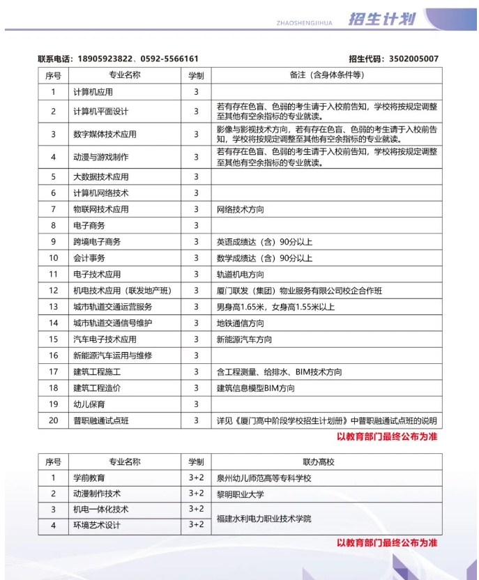 厦门信息学校2023年招生简章