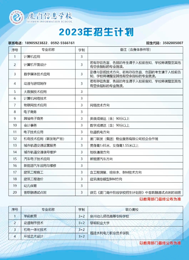 厦门信息学校2023年招生指南