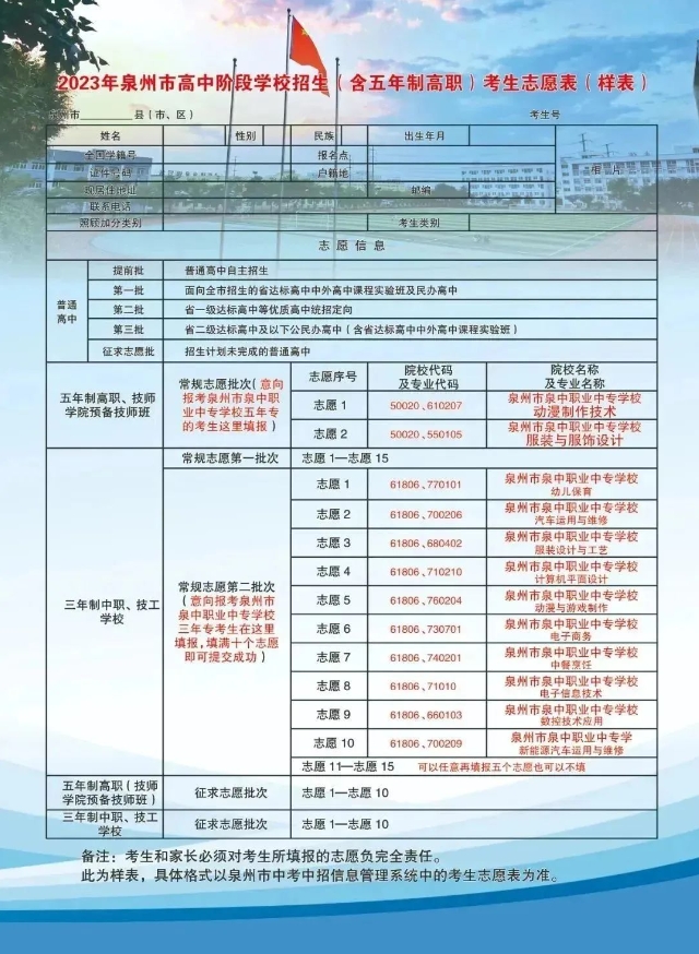 泉州市泉中职业中专学校2024年中职志愿填报指南