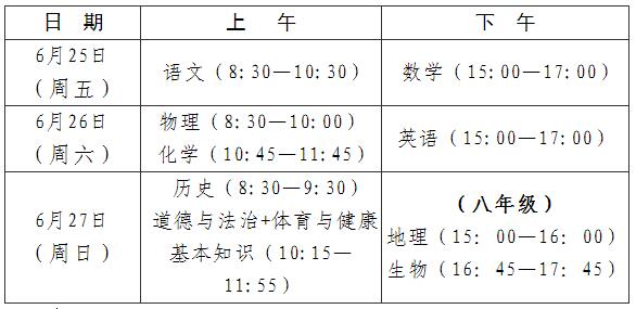 2024年厦门中考时间（考试时间）