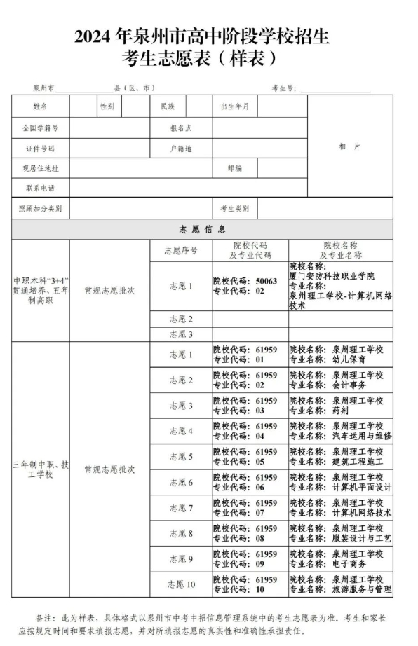 泉州理工学校2024年五年专、三年制中职招生志愿填报指南