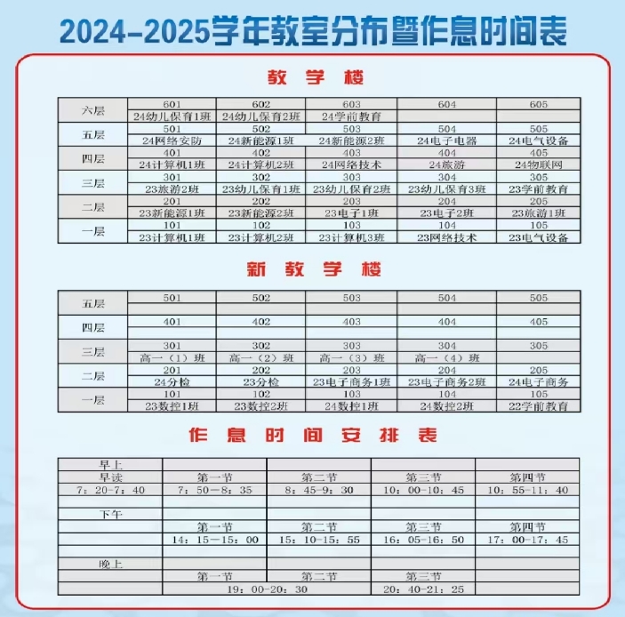 福建省霞浦职业中专学校2024级教室分布及作息表